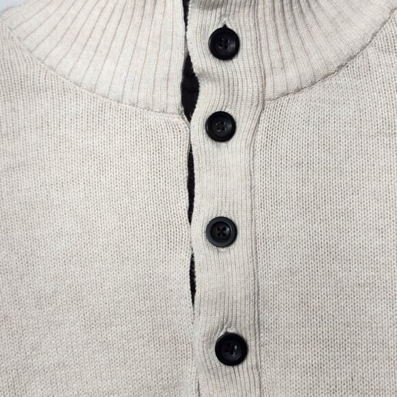 Chaps Men’s XXL Cotton Mock Neck Sweater Cream Elbow Patches Button Pullover - Picture 3 of 11